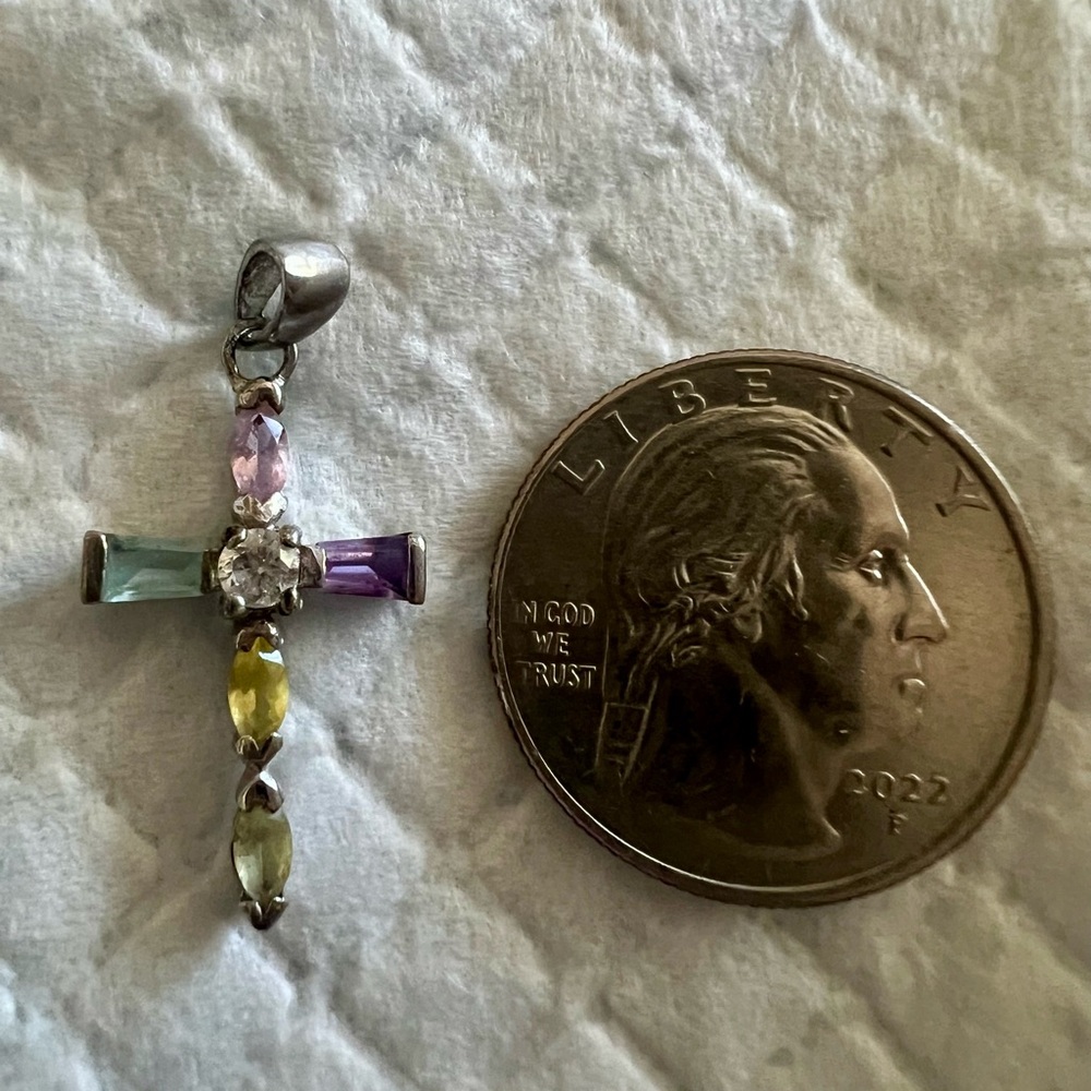 Vibrant Gemstone Cross Necklace - Picture 3 of 4